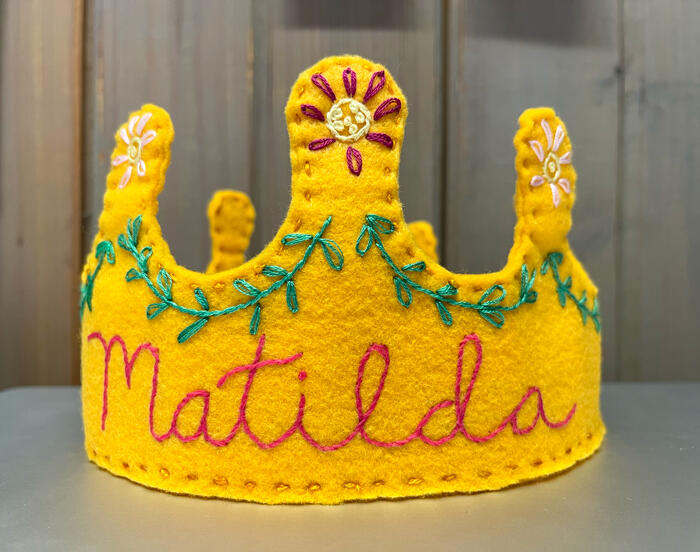 Felt birthday crown with hand embroidery